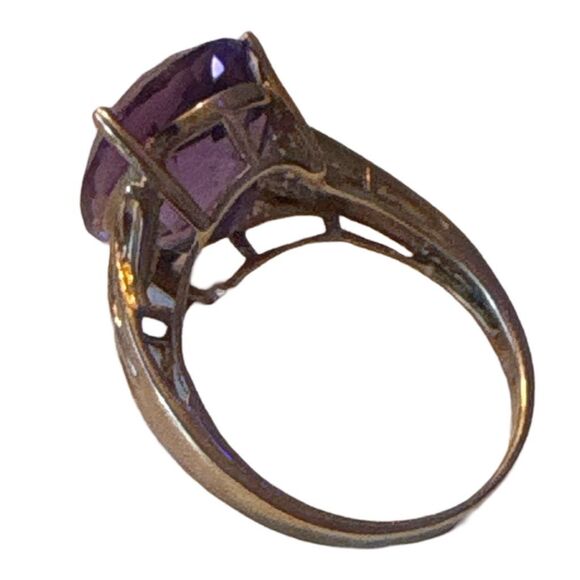 Estate Real Amethyst & Diamond 10k Yellow Gold Ring Size 8 Signed Women’s - Picture 5 of 13